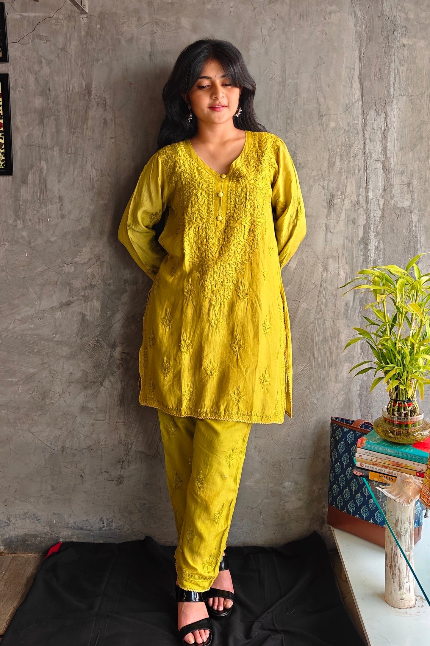 Yellowish Green Silk Co-ord Set