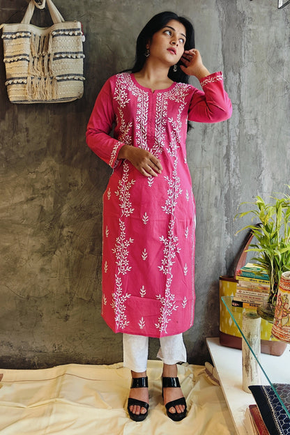 Rose Pink Long Chikankari Kurti