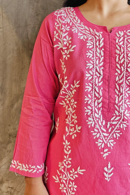 Rose Pink Long Chikankari Kurti
