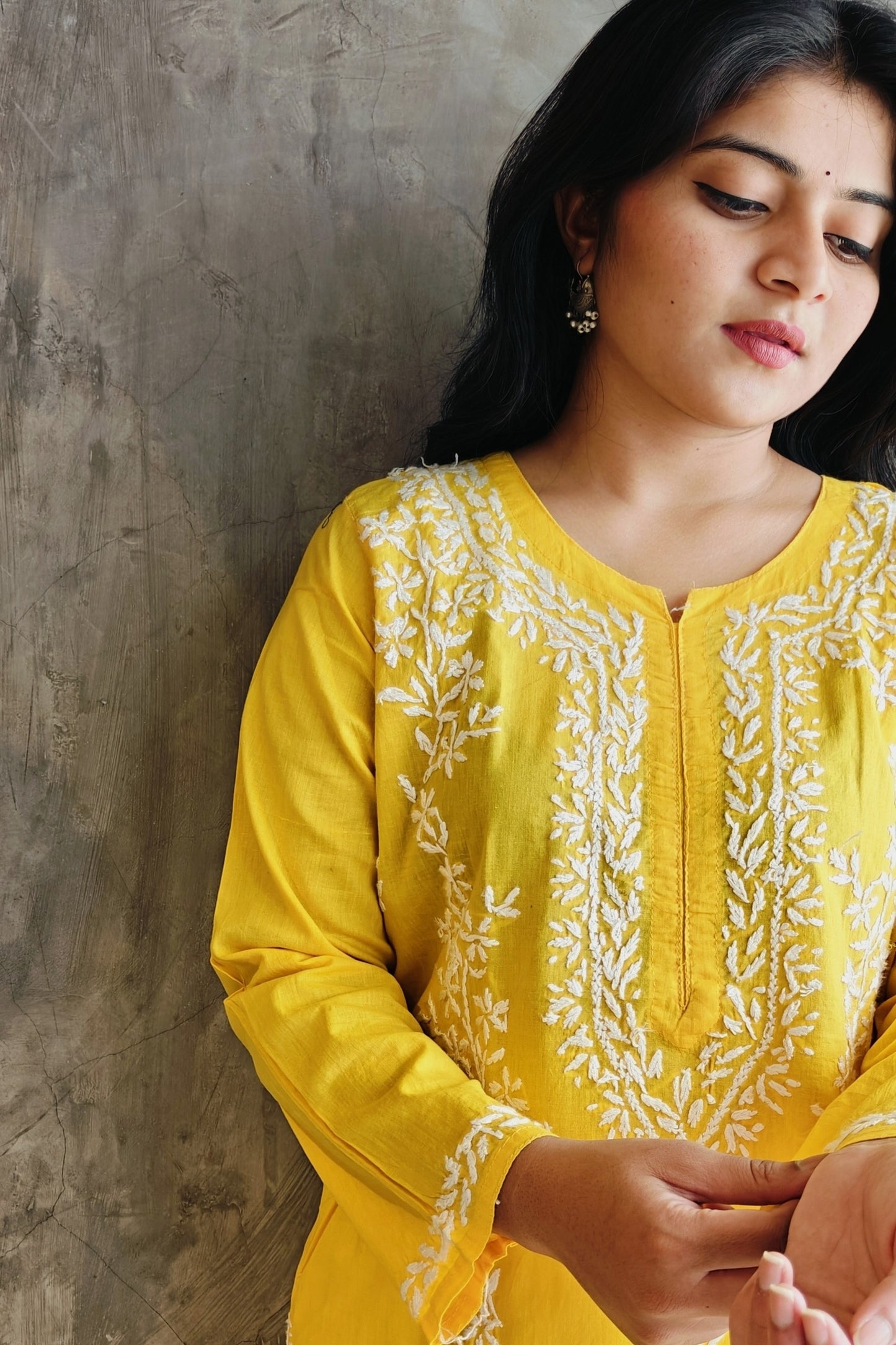 Yellow Chikankari Long Kurti
