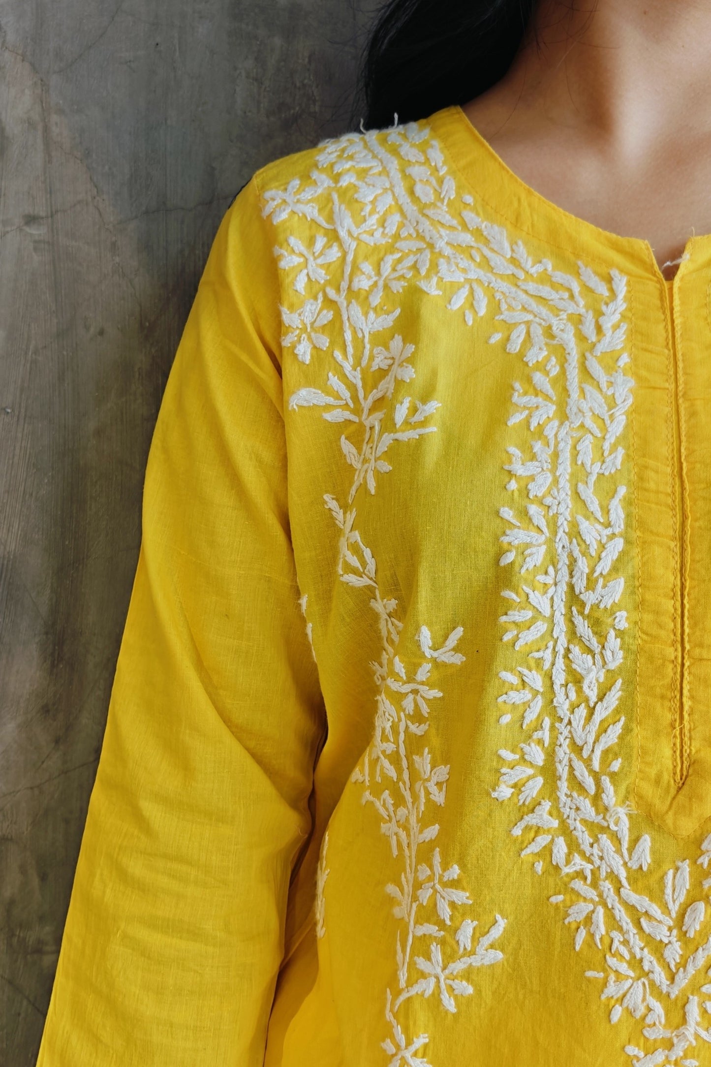 Yellow Chikankari Long Kurti