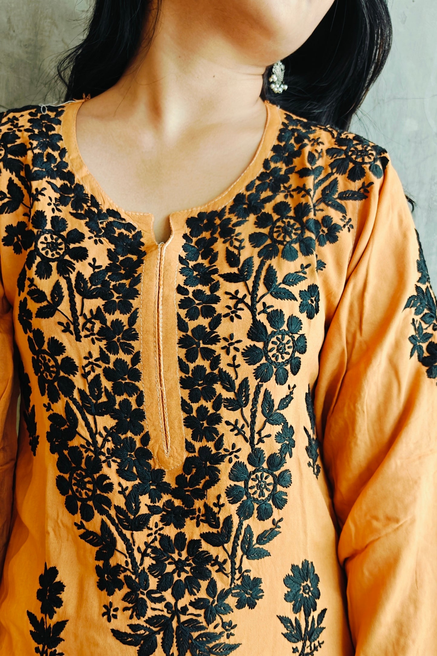 Mustard Chikankari Black Rose