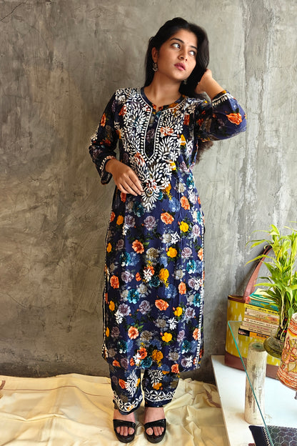 Blue Yellow Floral Long Co-ord Set