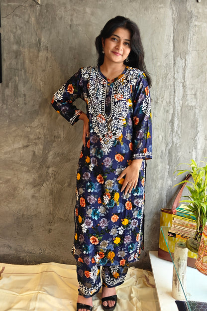 Blue Yellow Floral Long Co-ord Set