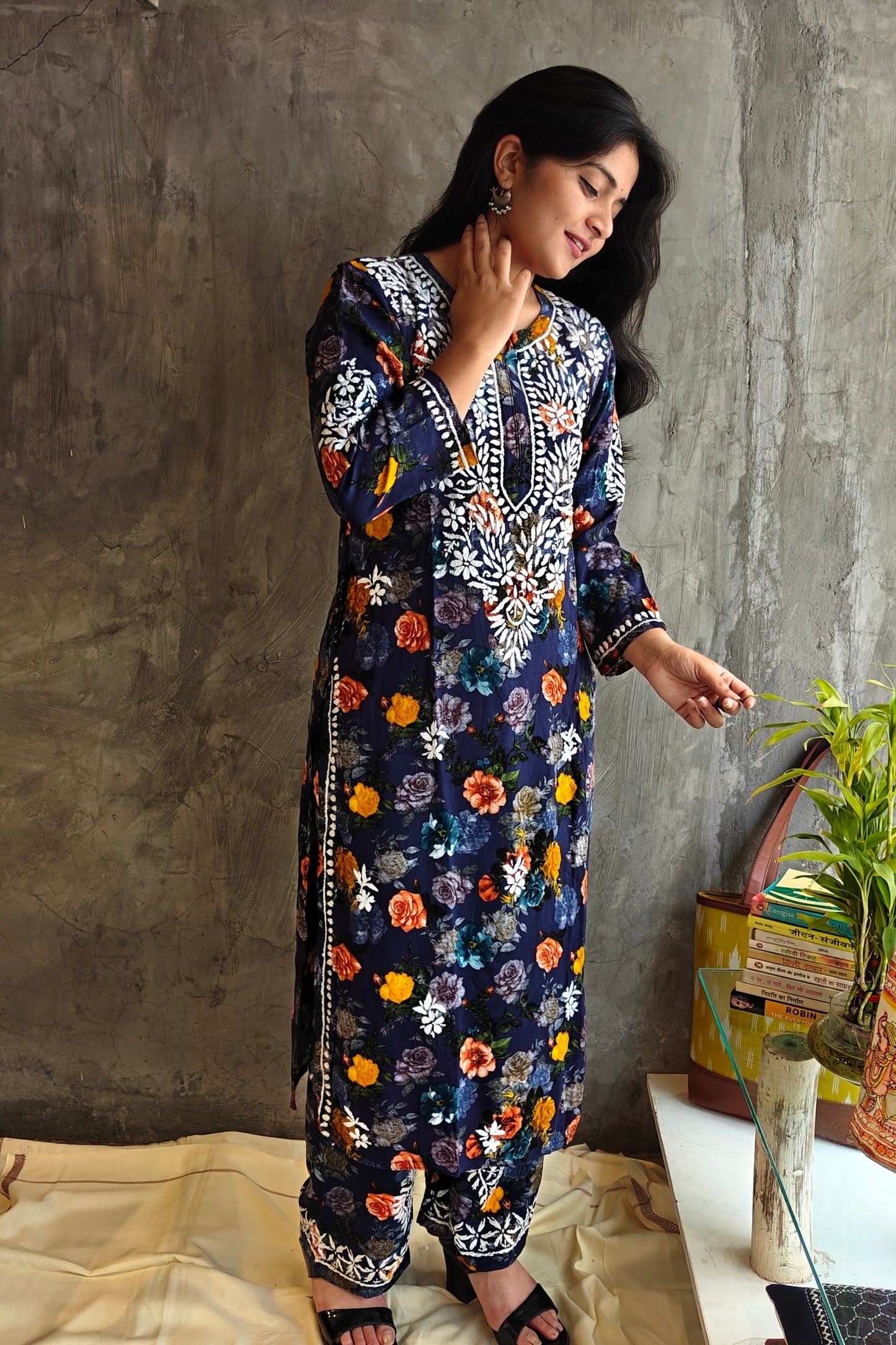Blue Yellow Floral Long Co-ord Set