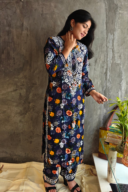 Blue Yellow Floral Long Co-ord Set