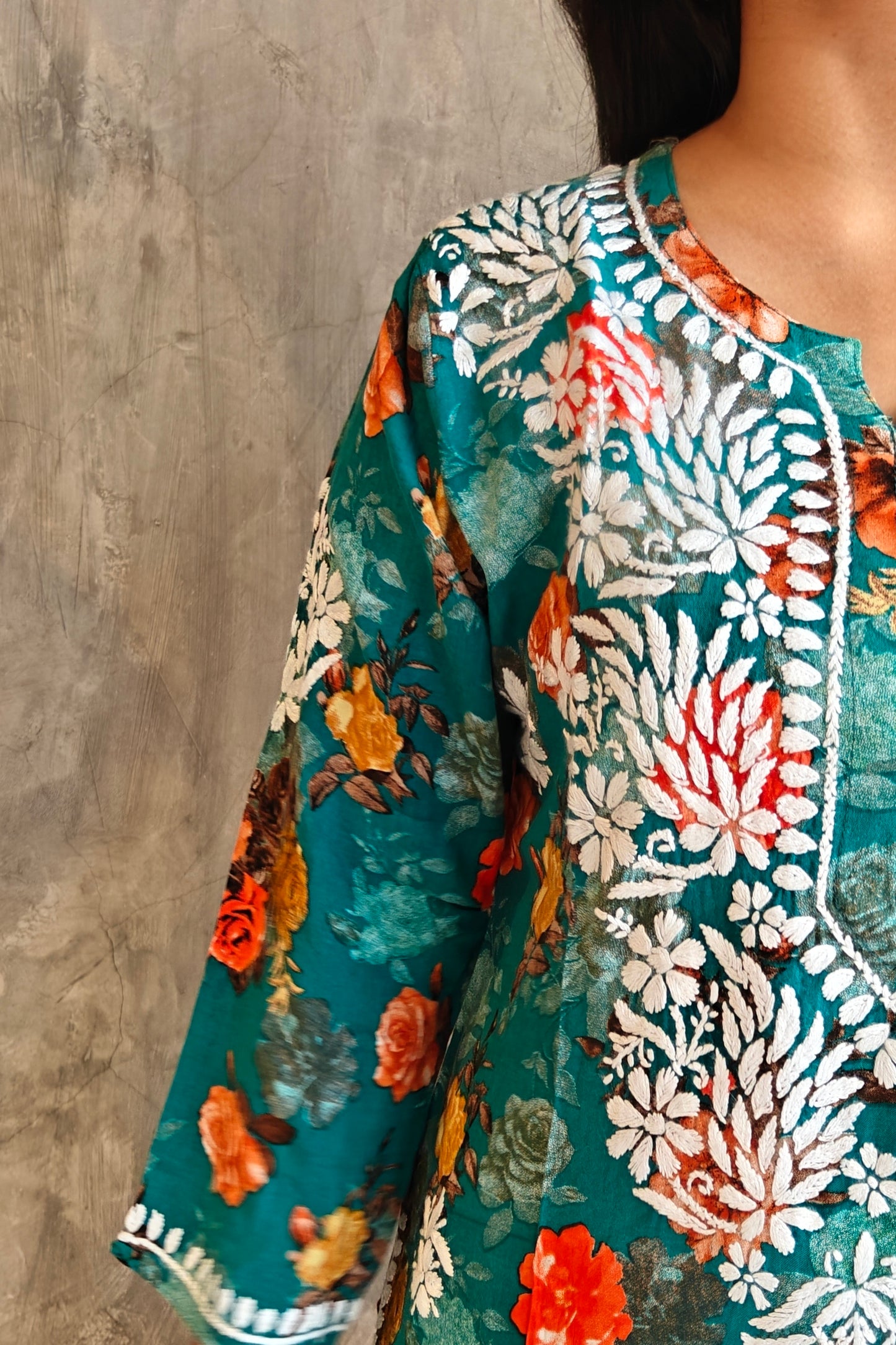 Turquoise blue Orange Floral Long Co-ord Set