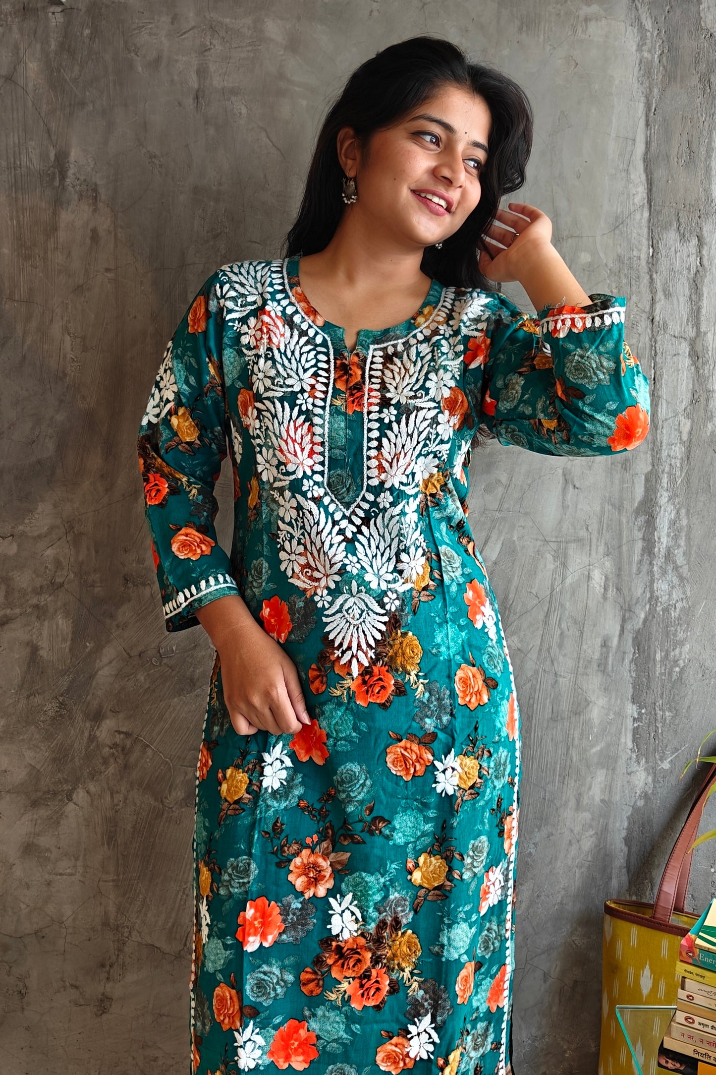 Turquoise blue Orange Floral Long Co-ord Set