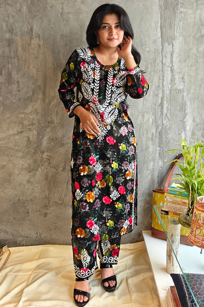 Black Pink-Yellow Floral Long Co-ord Set