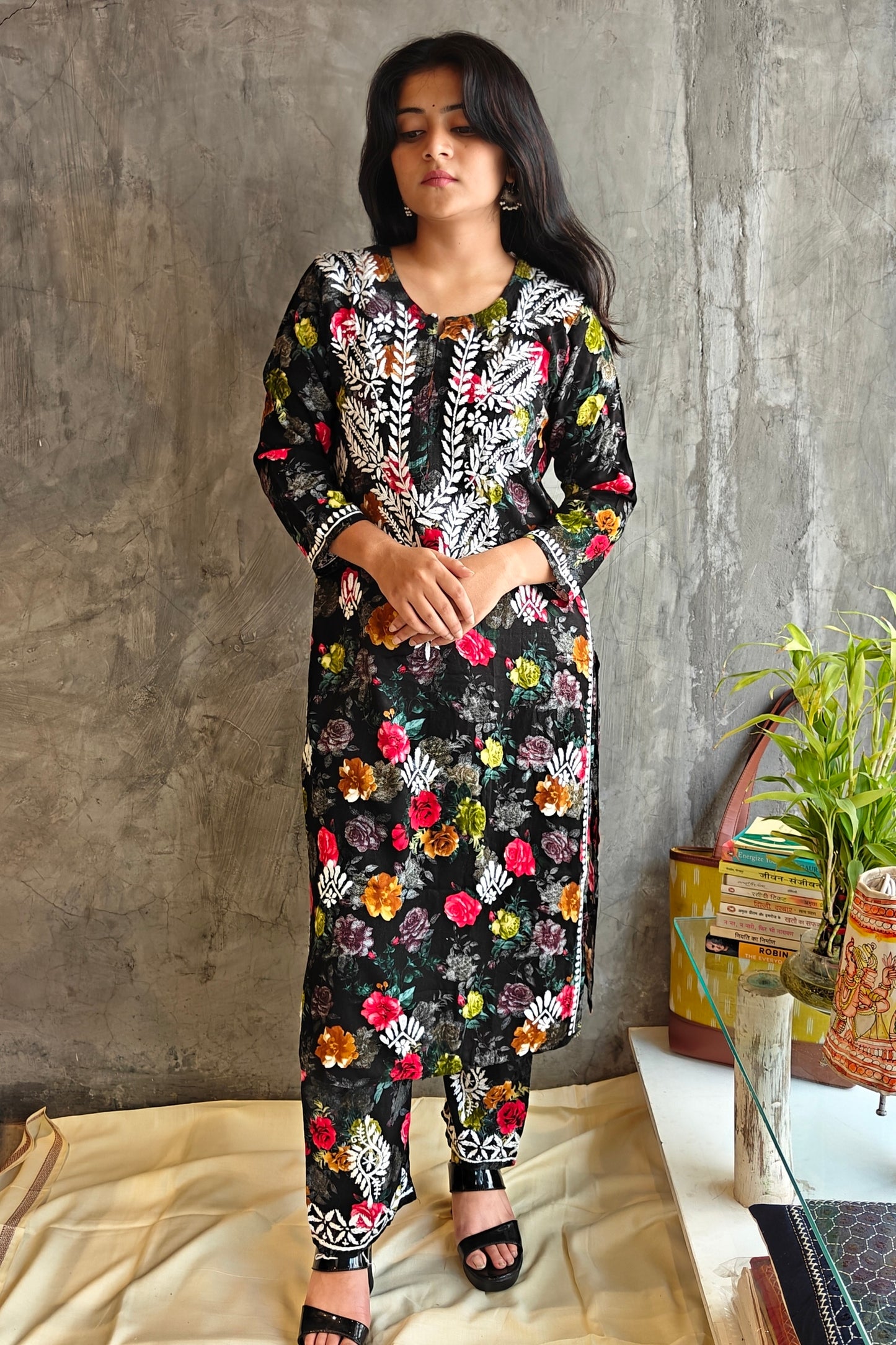 Black Pink-Yellow Floral Long Co-ord Set