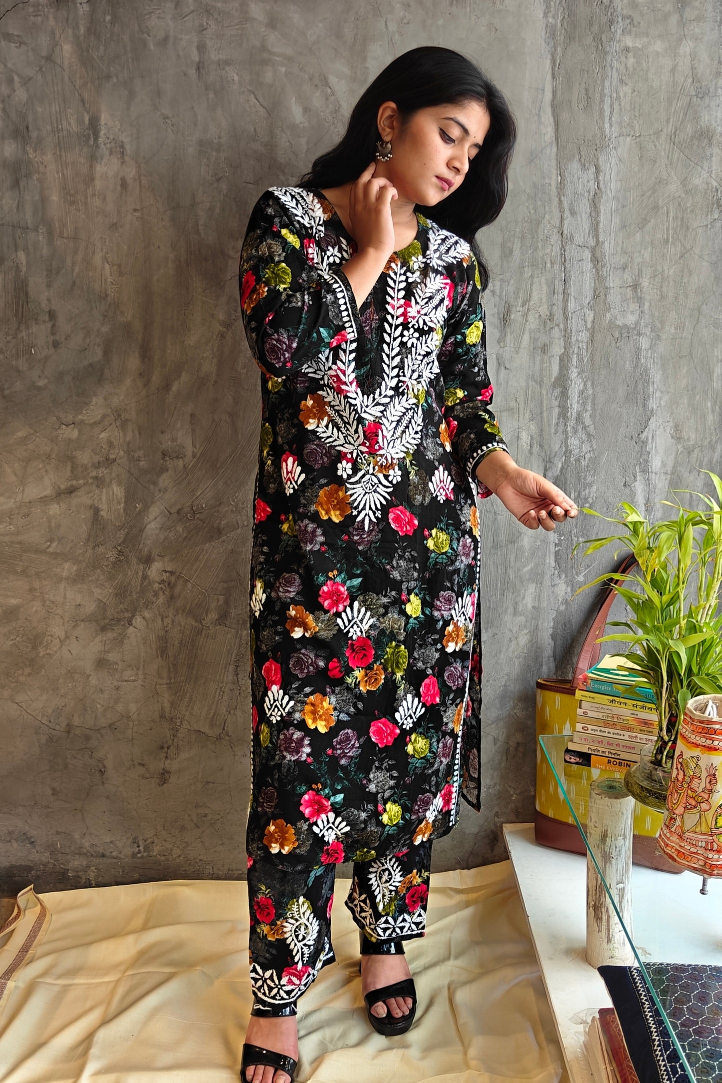 Black Pink-Yellow Floral Long Co-ord Set