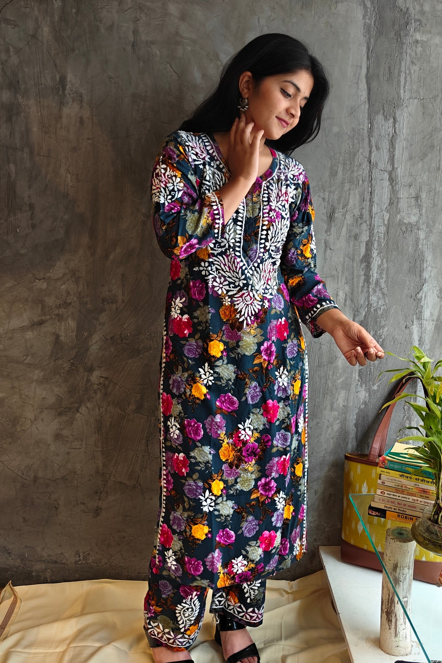 Blue Pink-Yellow Floral Long Co-ord Set