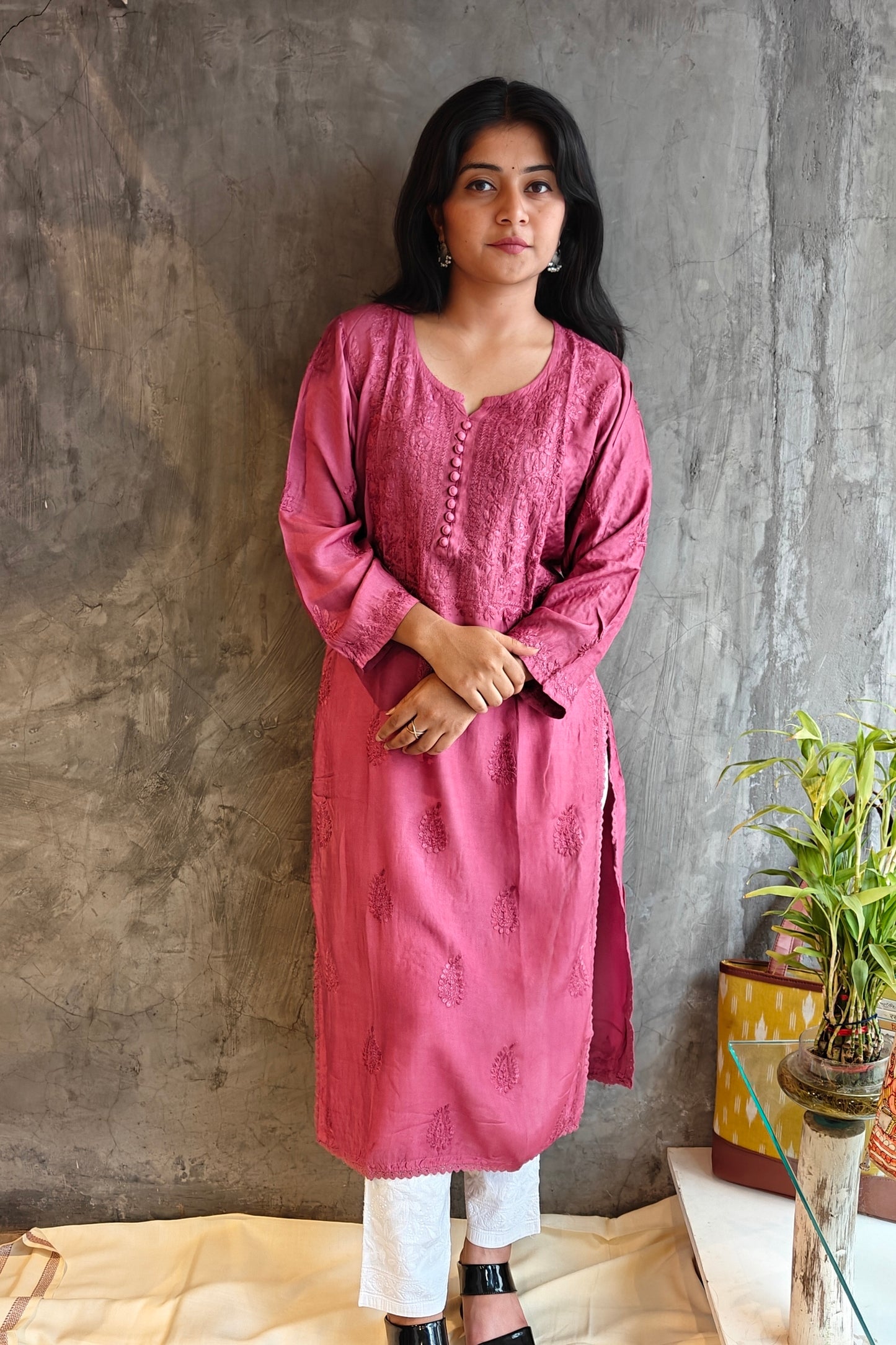 Old Rose Pink Pure Silk Long Kurti