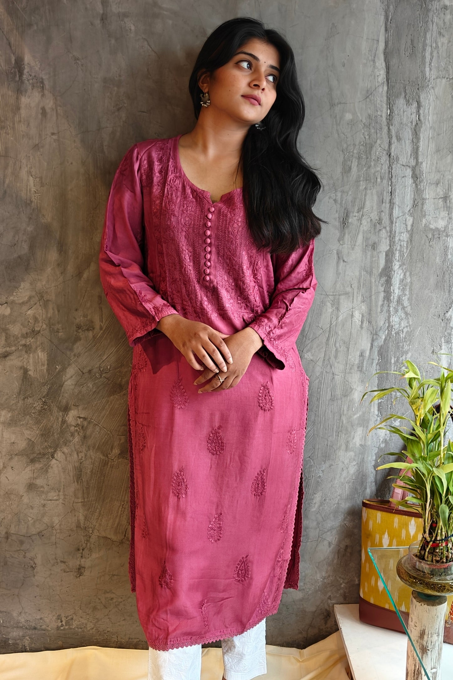 Old Rose Pink Pure Silk Long Kurti