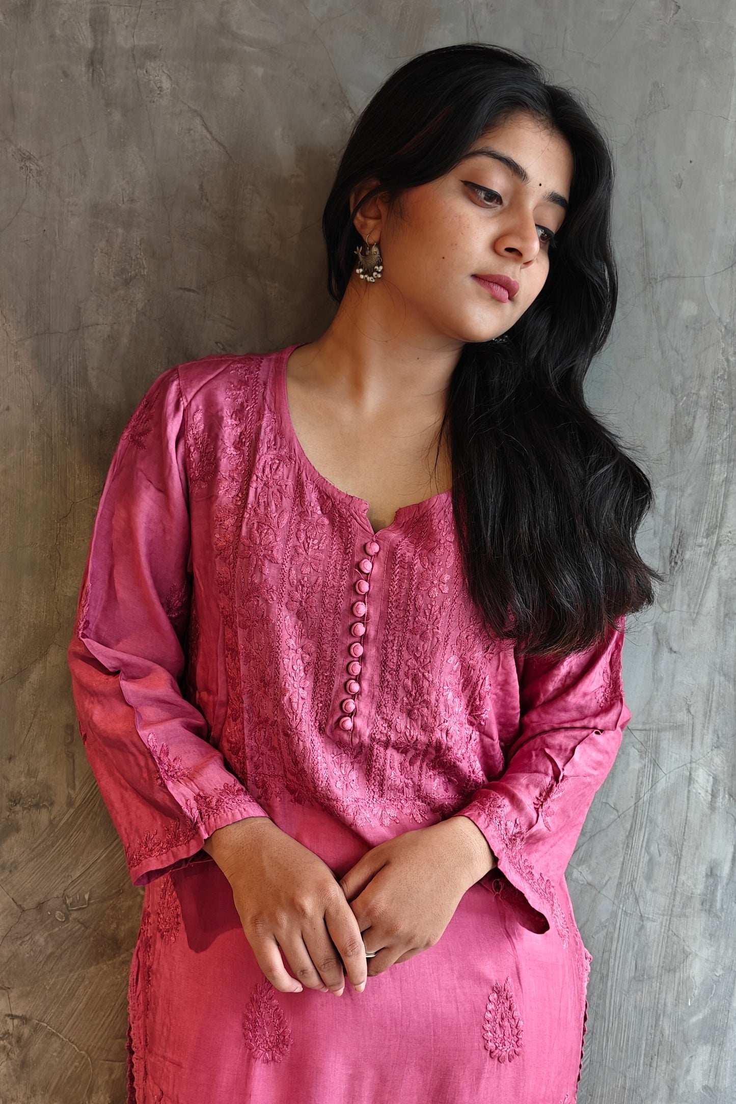Old Rose Pink Pure Silk Long Kurti