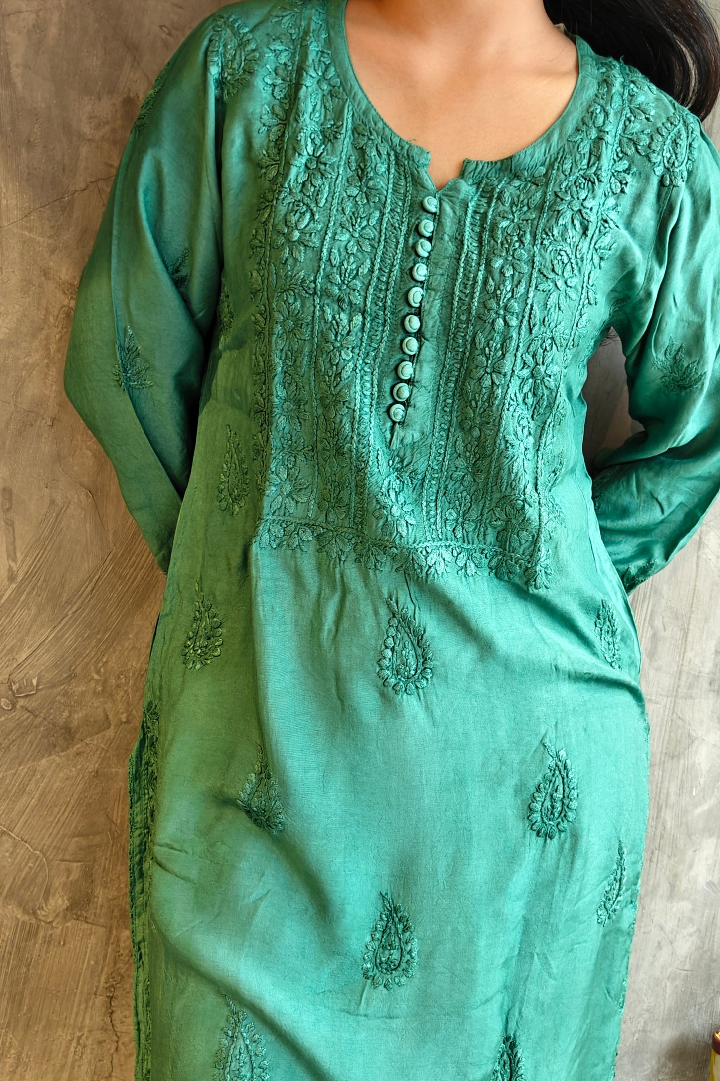Teal Green Pure Silk Long Kurti