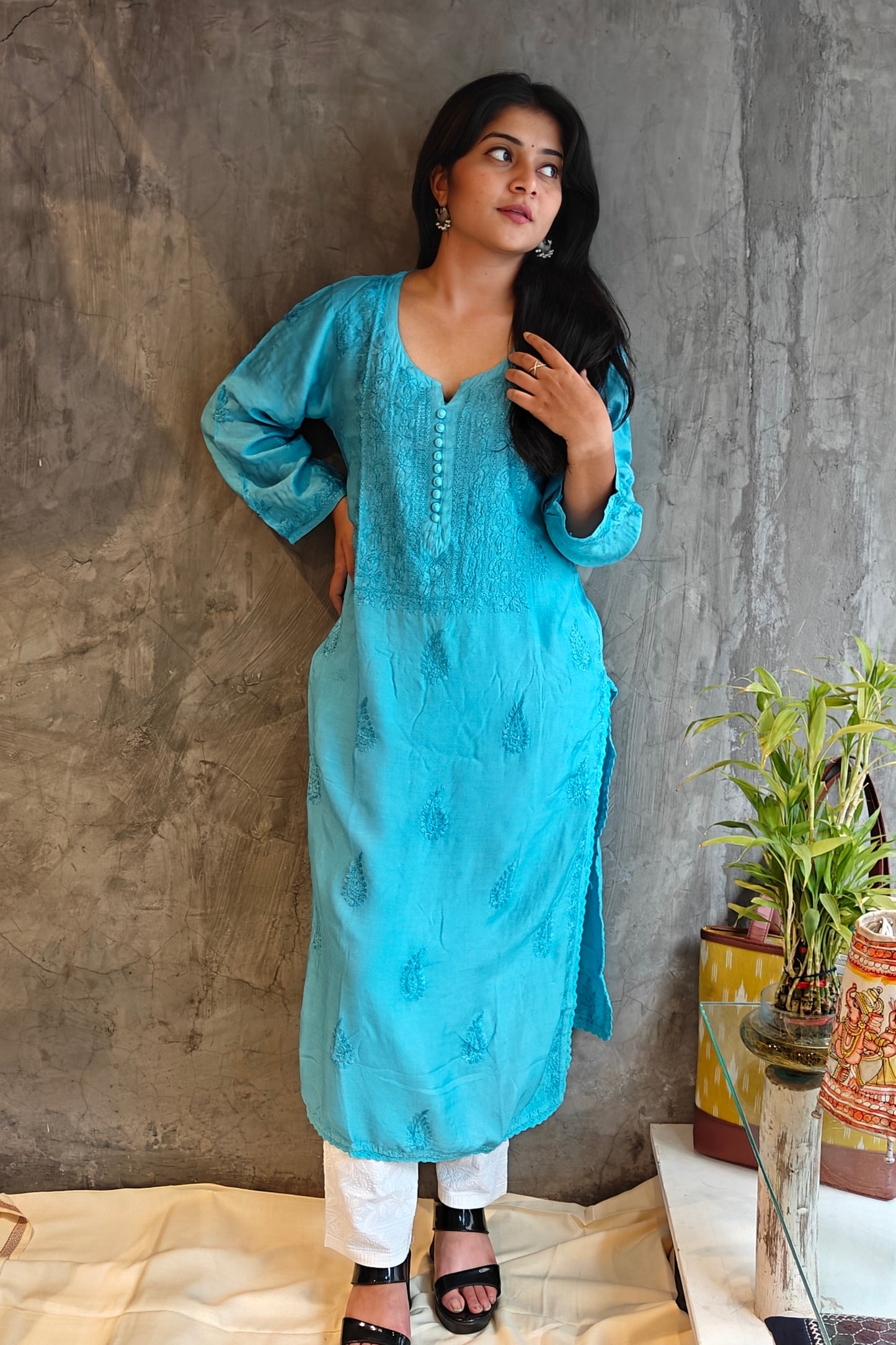 Sky Blue Pure Silk Long kurti