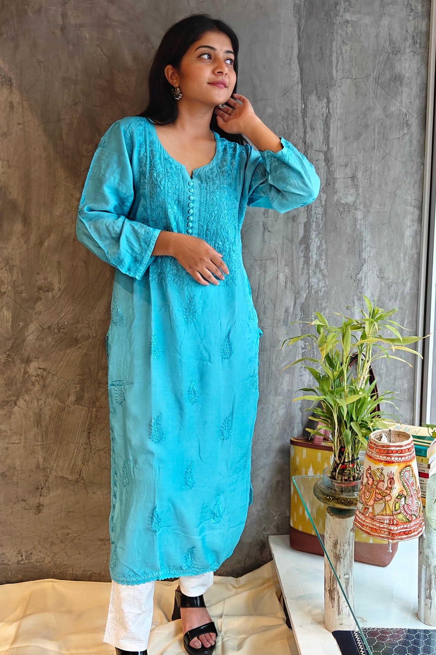 Sky Blue Pure Silk Long kurti