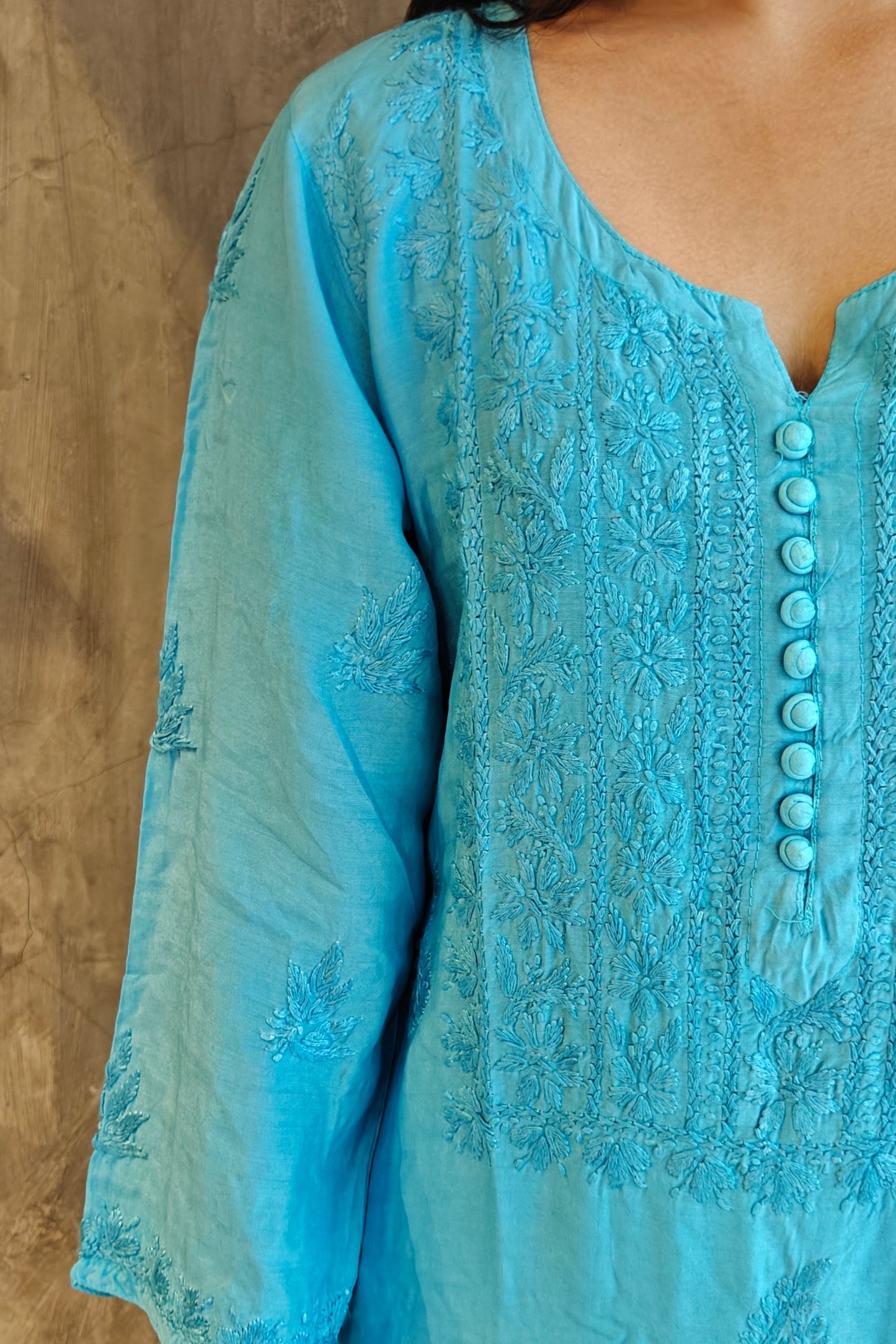 Sky Blue Pure Silk Long kurti