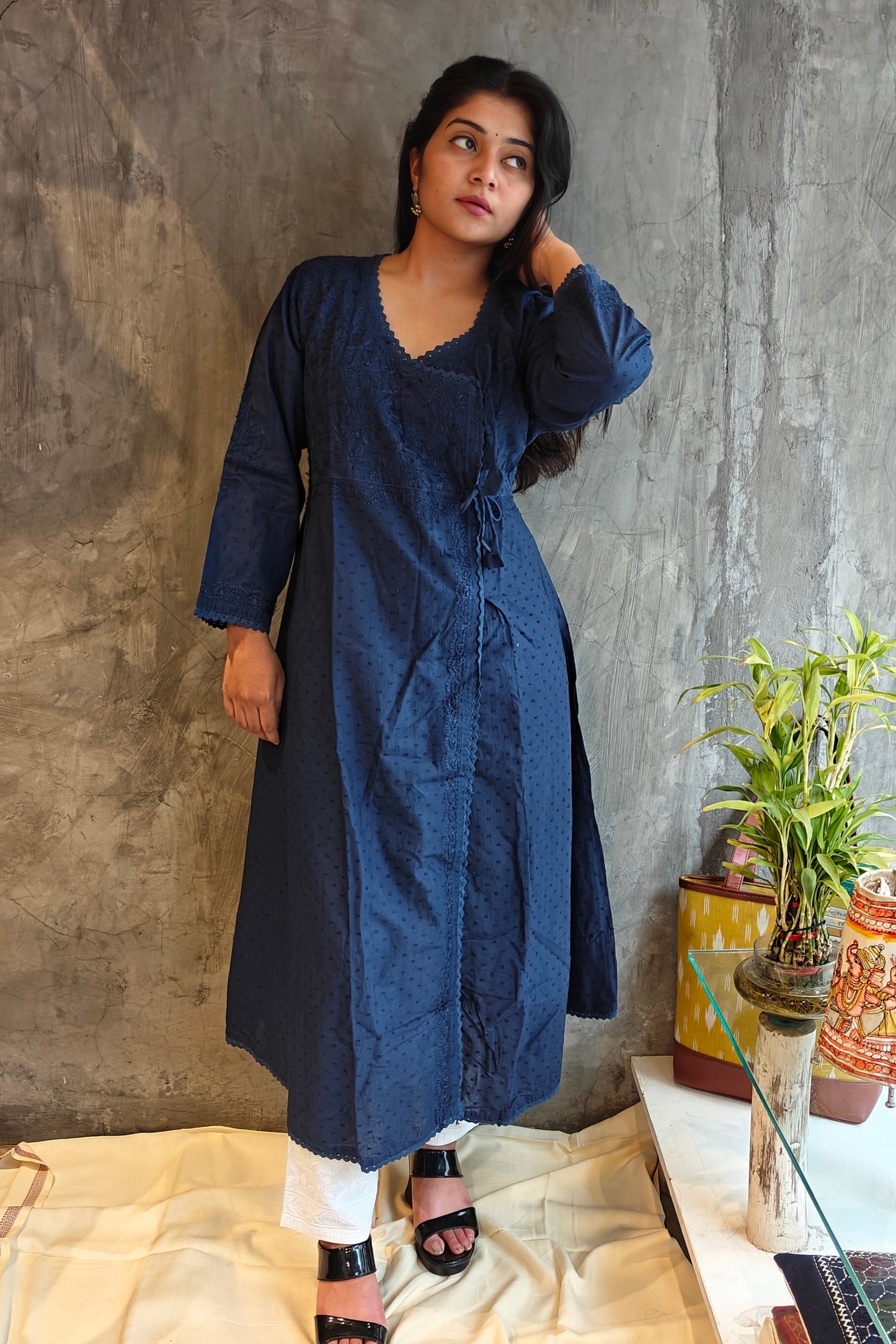 Nevi Blue Long A-line Chilankari