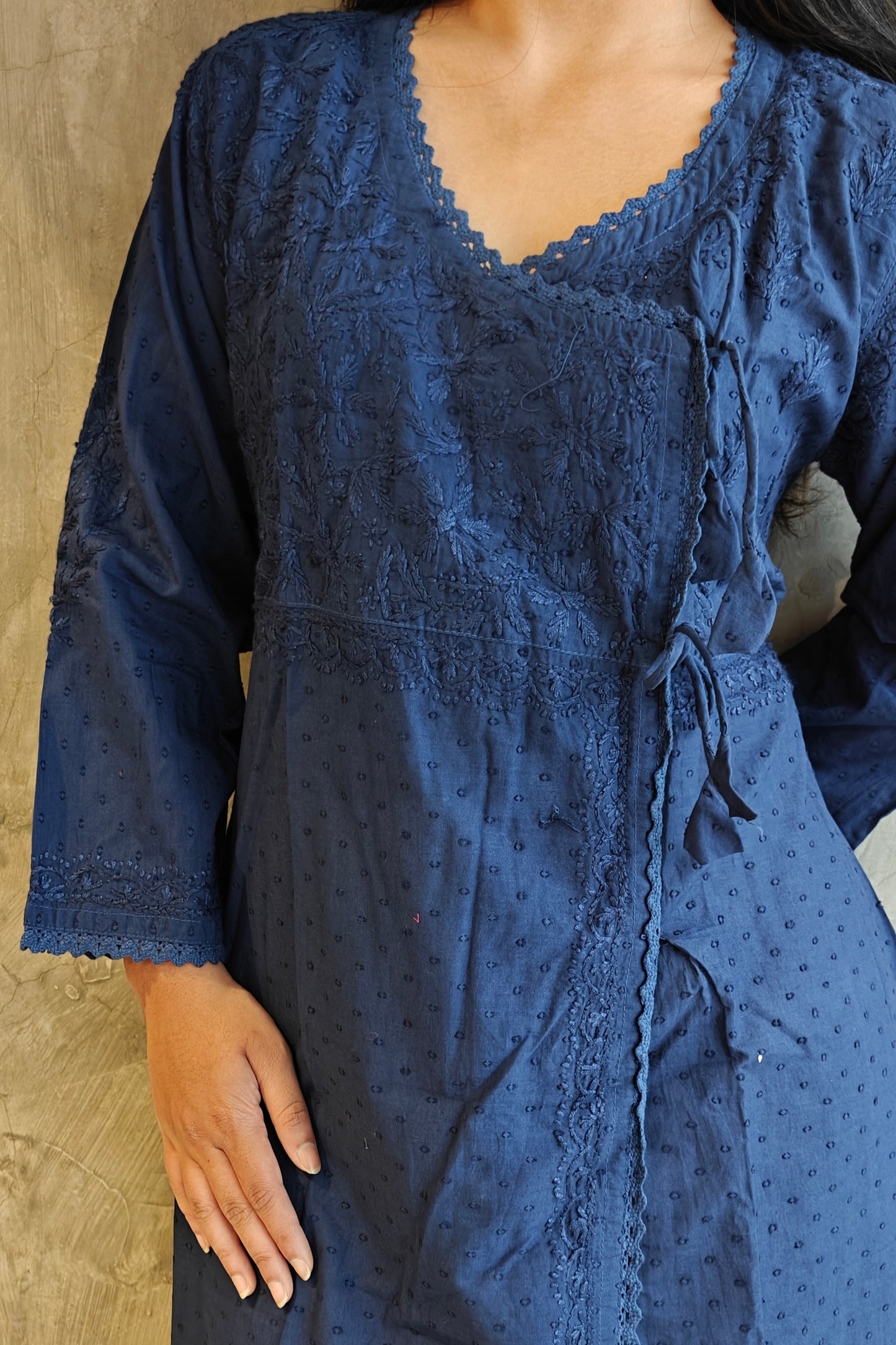 Nevi Blue Long A-line Chilankari
