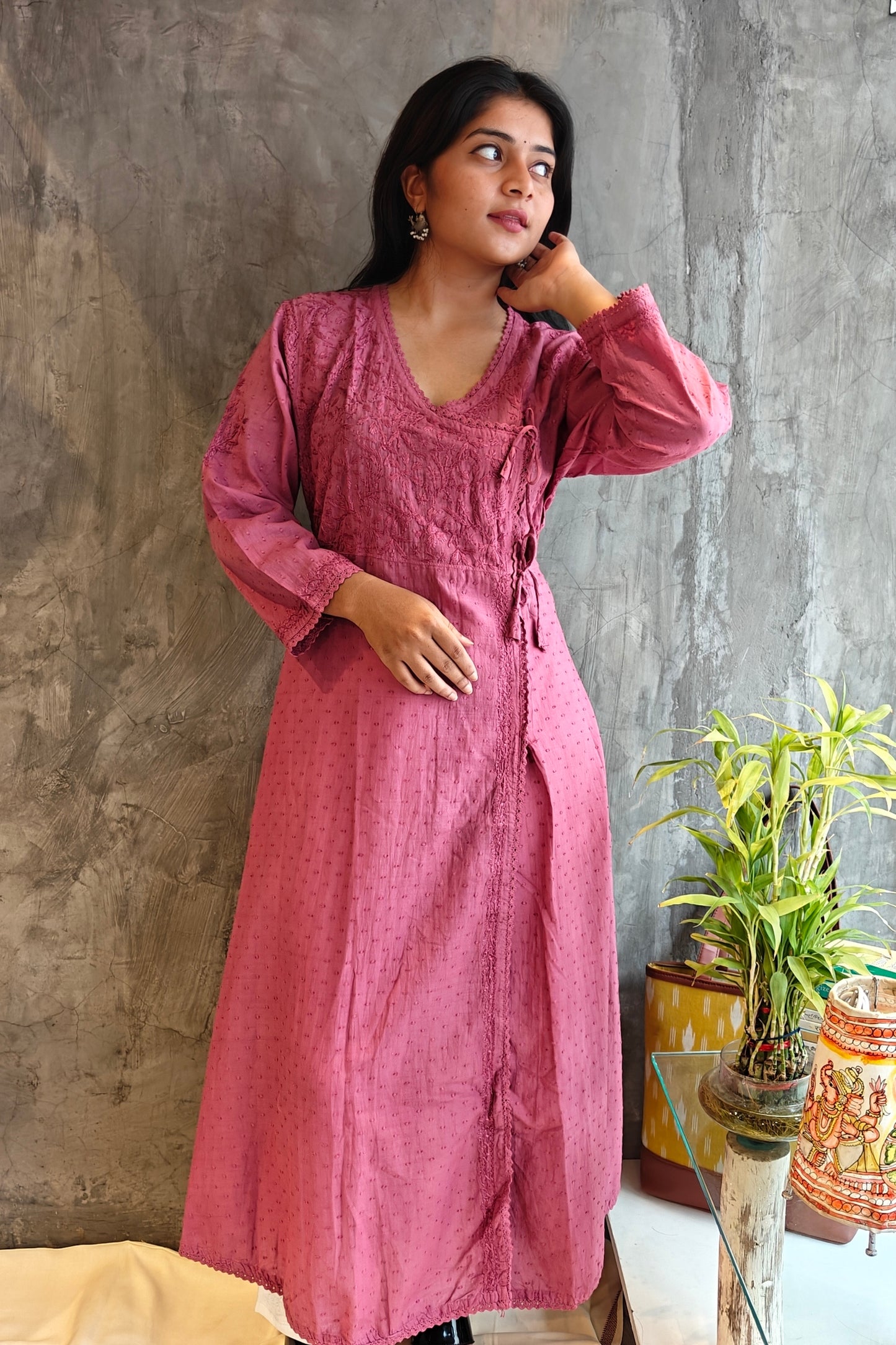 Old Pink A-Line Chikankari Kurta - Loomkar Raipur Handloom