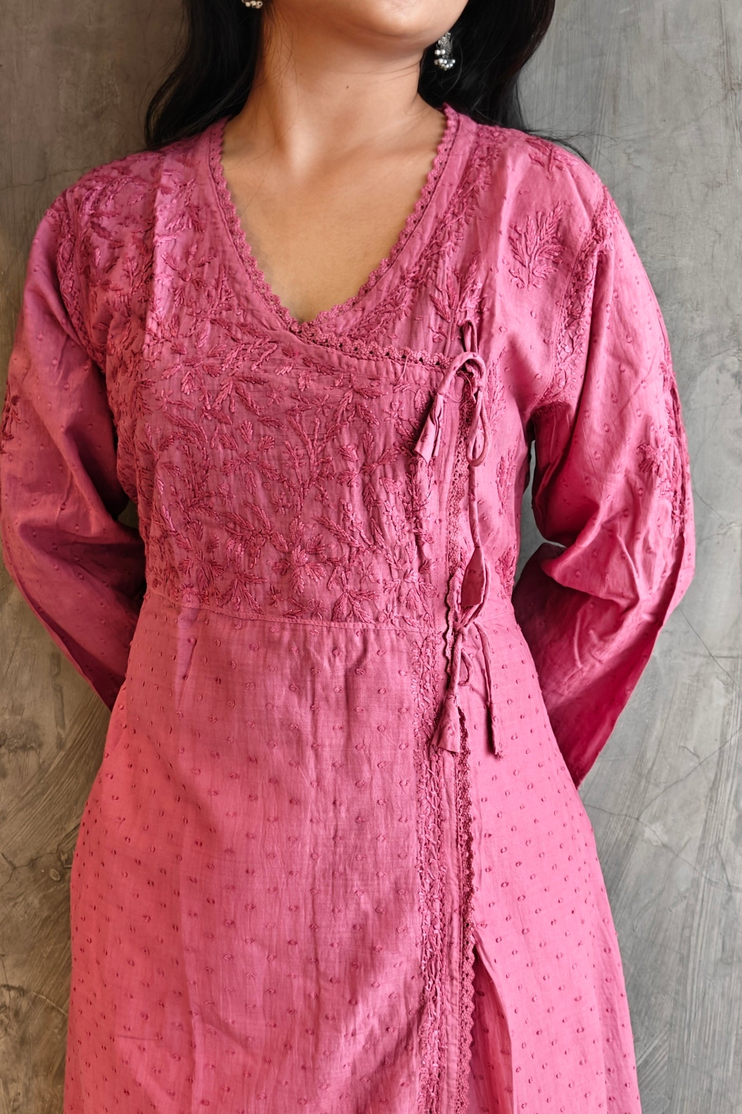 Old Pink A-Line Chikankari Kurta - Loomkar Raipur Handloom