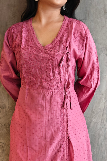 Old Pink A-Line Chikankari Kurta - Loomkar Raipur Handloom