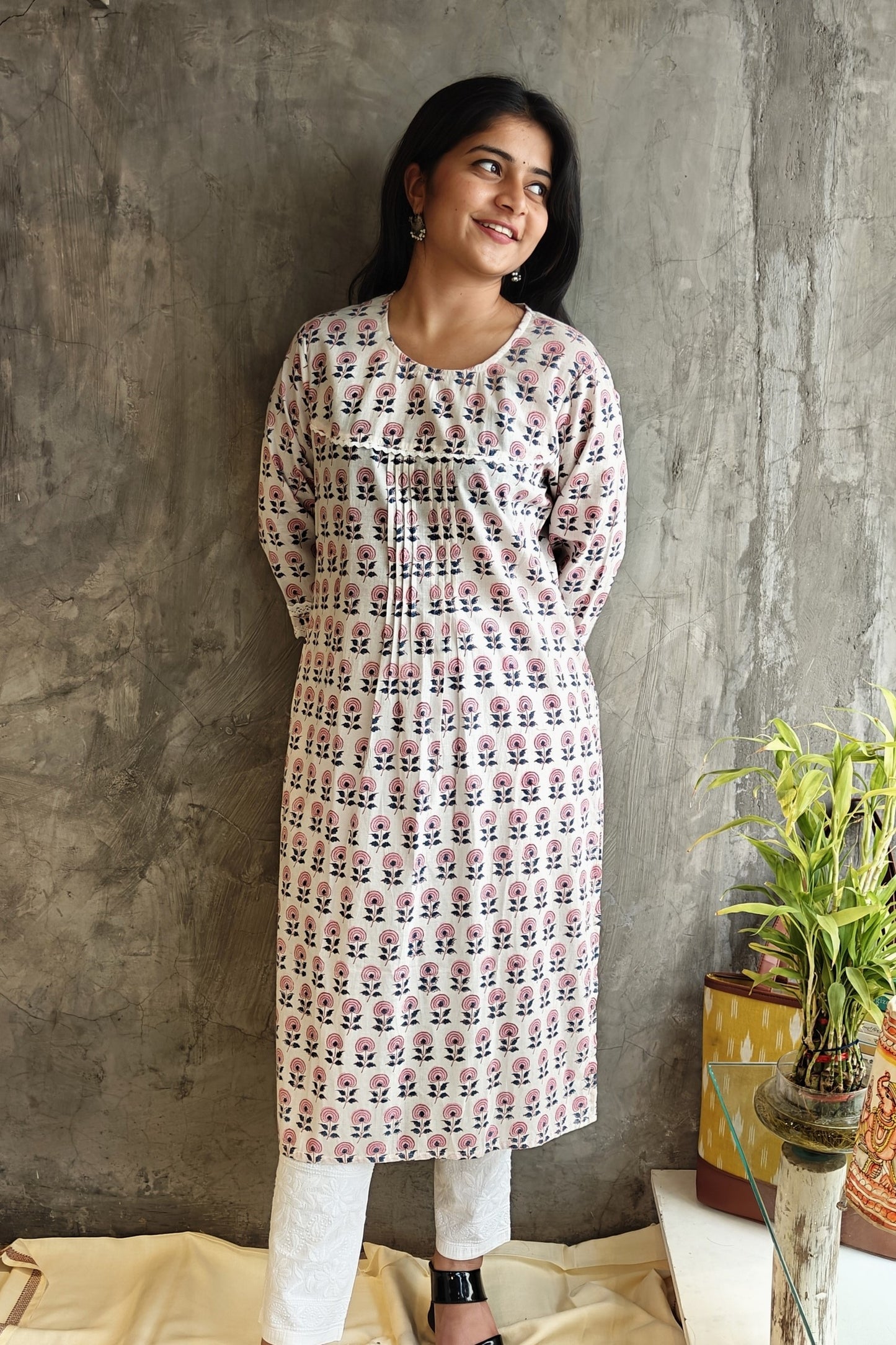 White Butta Jaipuri Block Print Kurti
