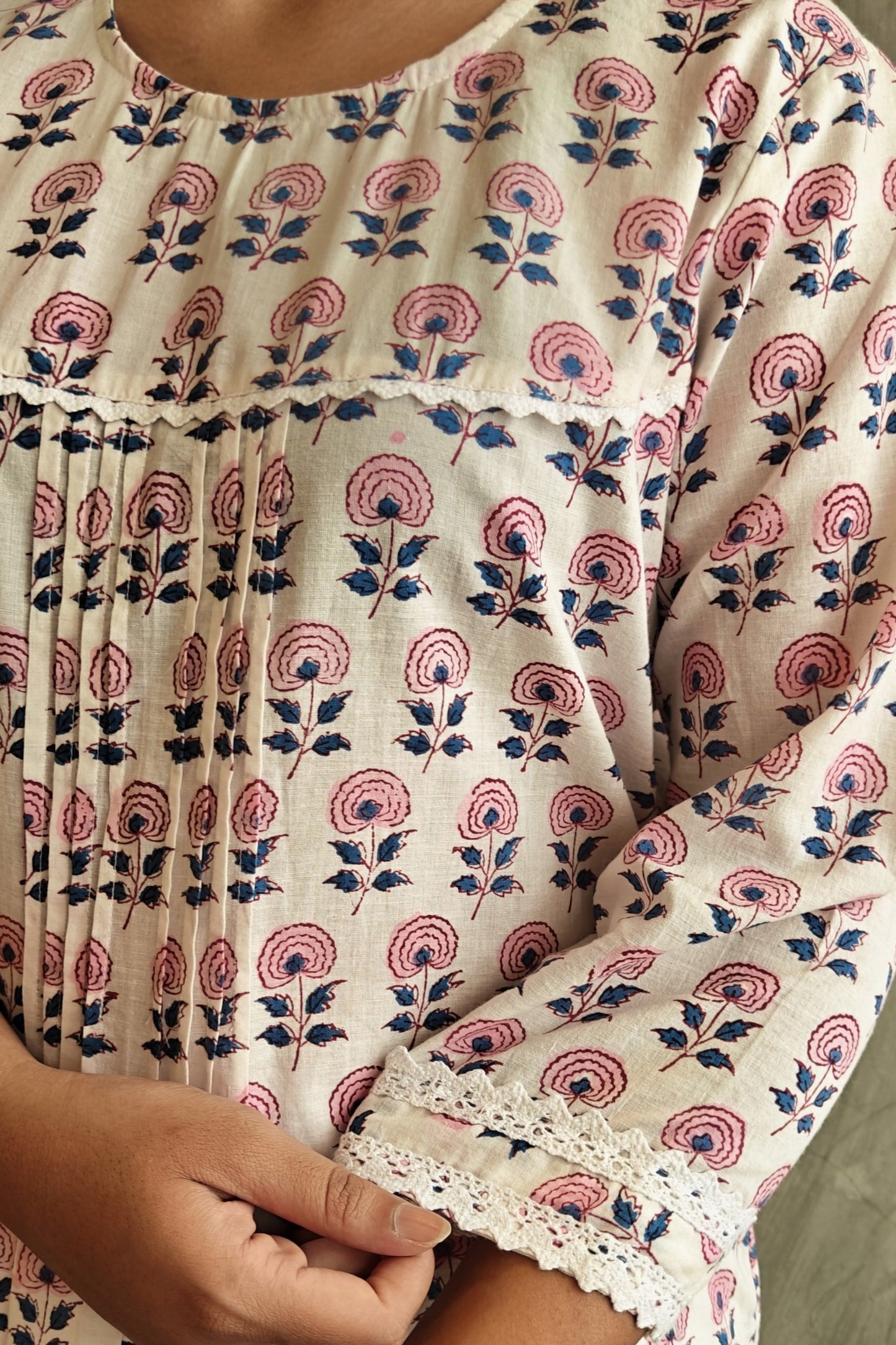White Butta Jaipuri Block Print Kurti