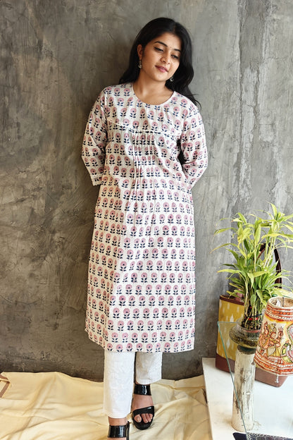 White Butta Jaipuri Block Print Kurti