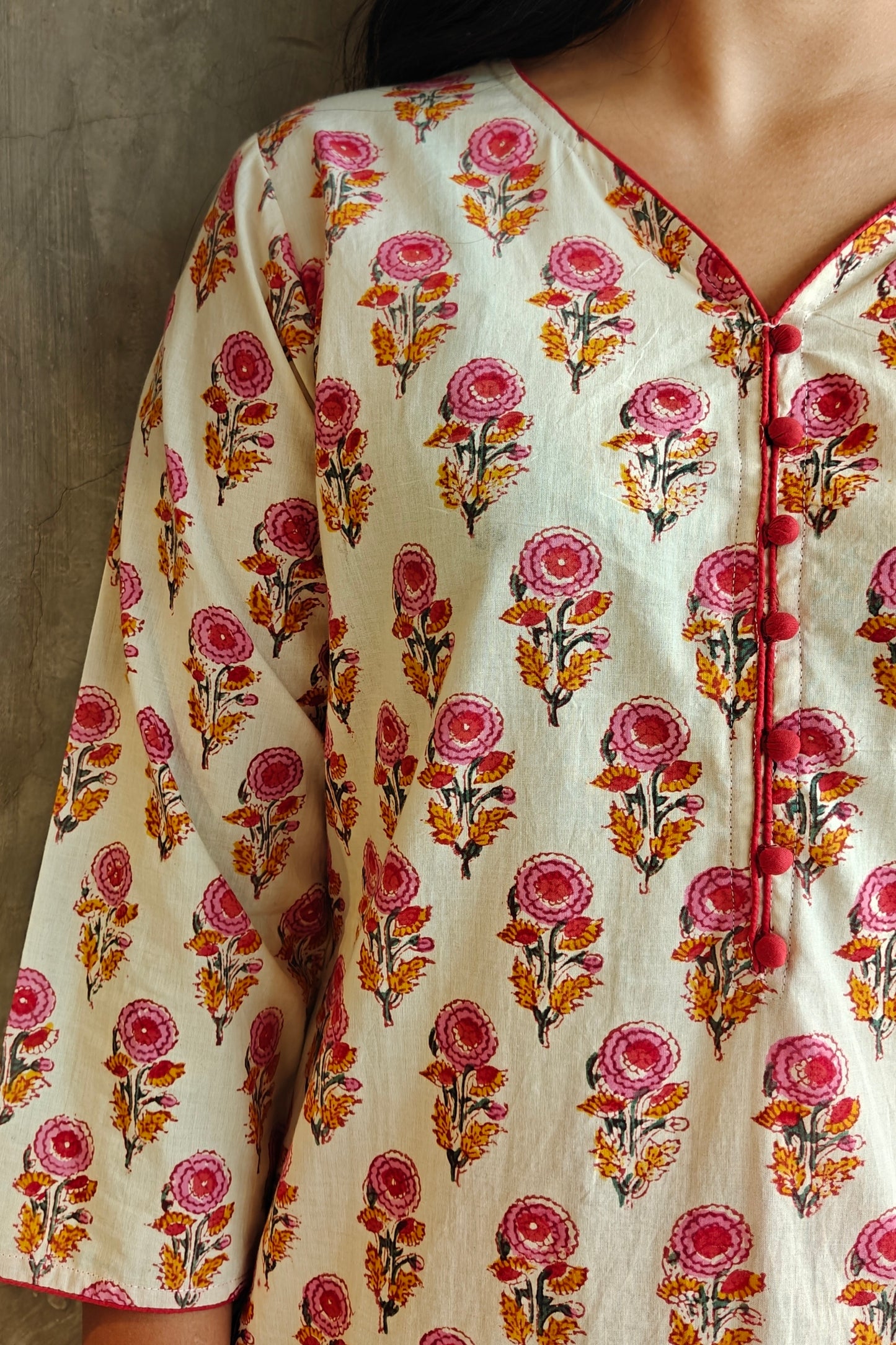 Beige Rust Butta Bagru Block Print Kurti