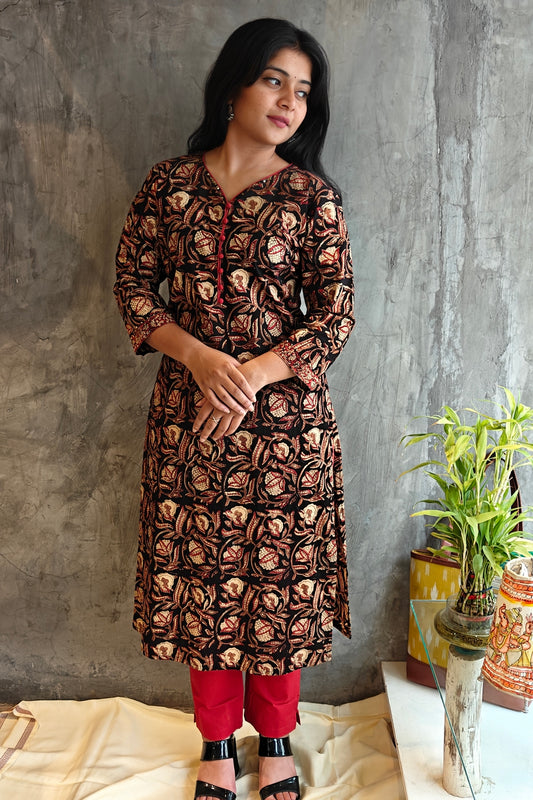 Black Floral Bagru Block Print Kurti