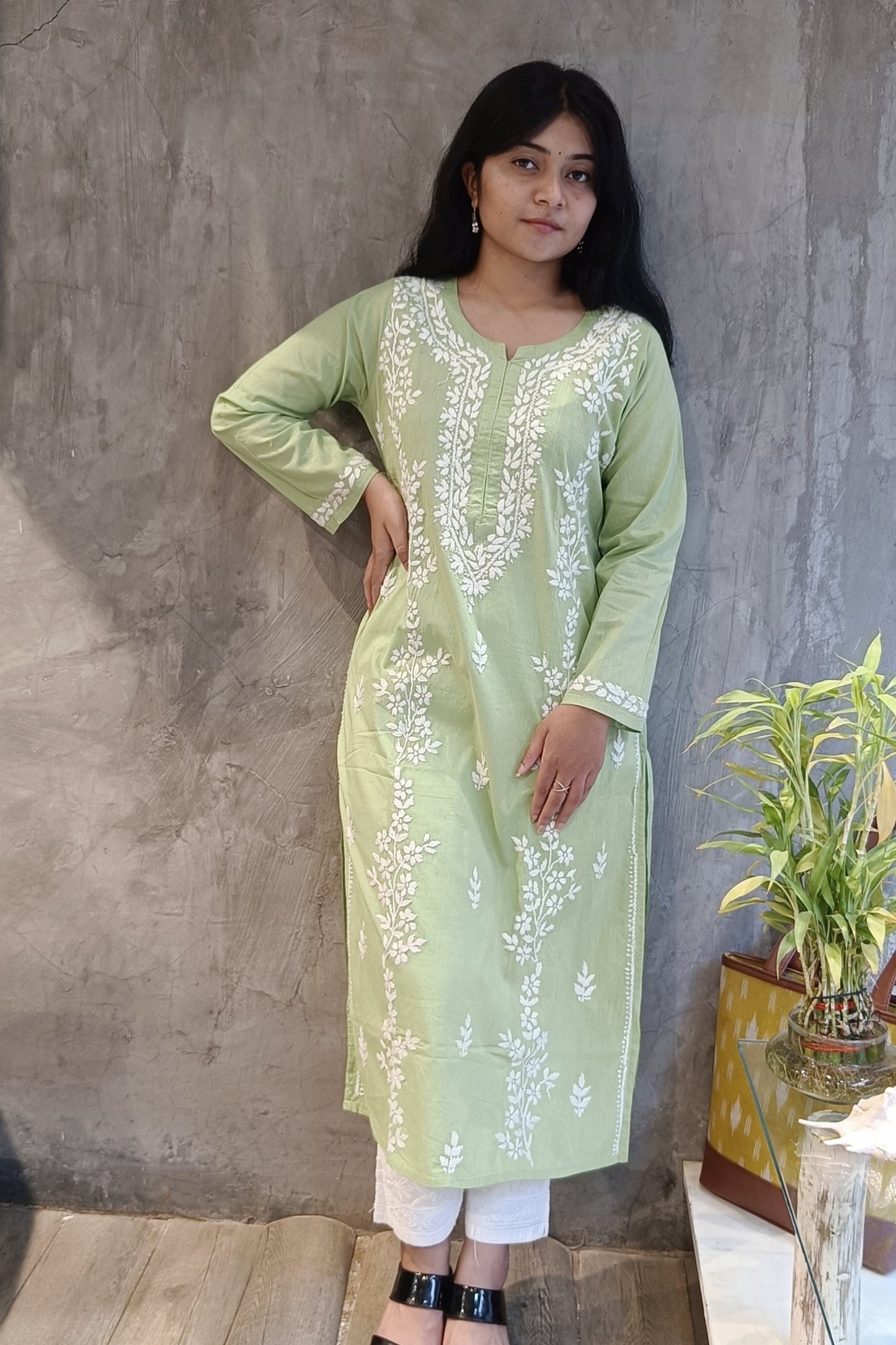 Light Green Long Chikankari Kurti