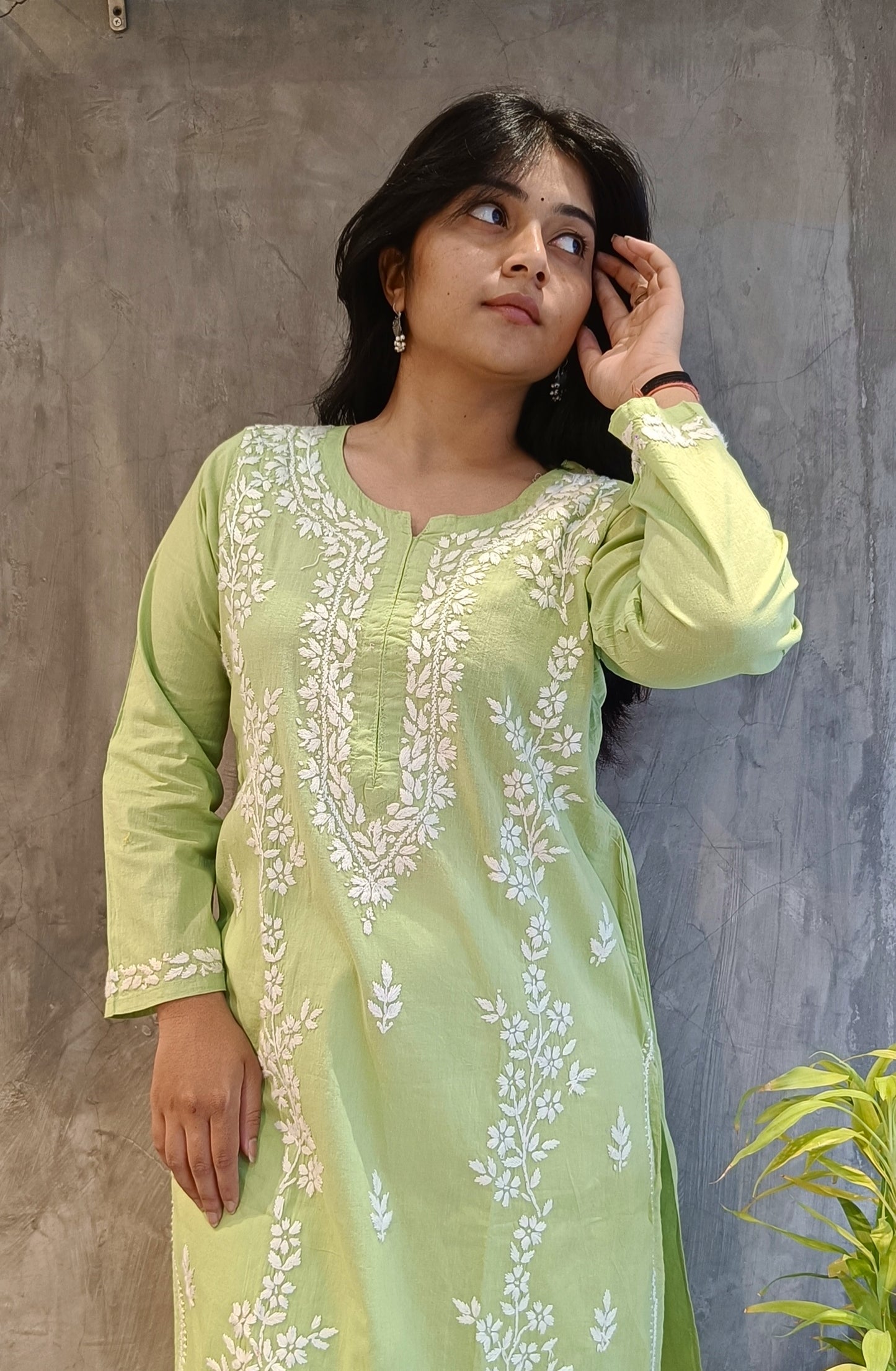 Light Green Long Chikankari Kurti