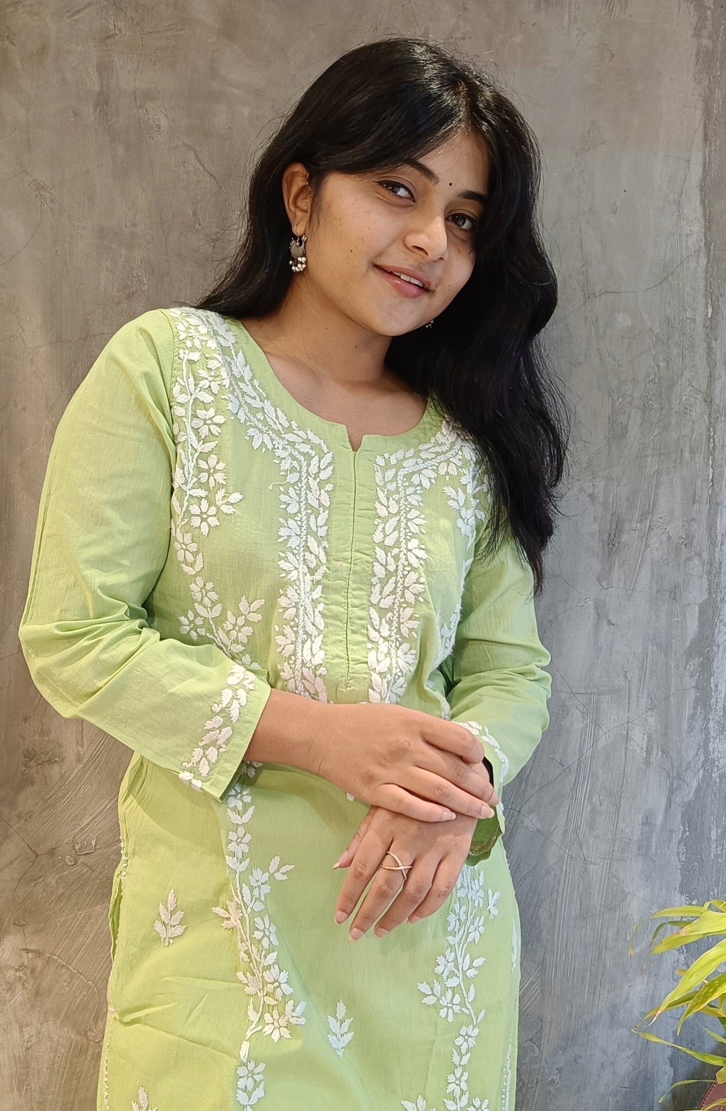Light Green Long Chikankari Kurti