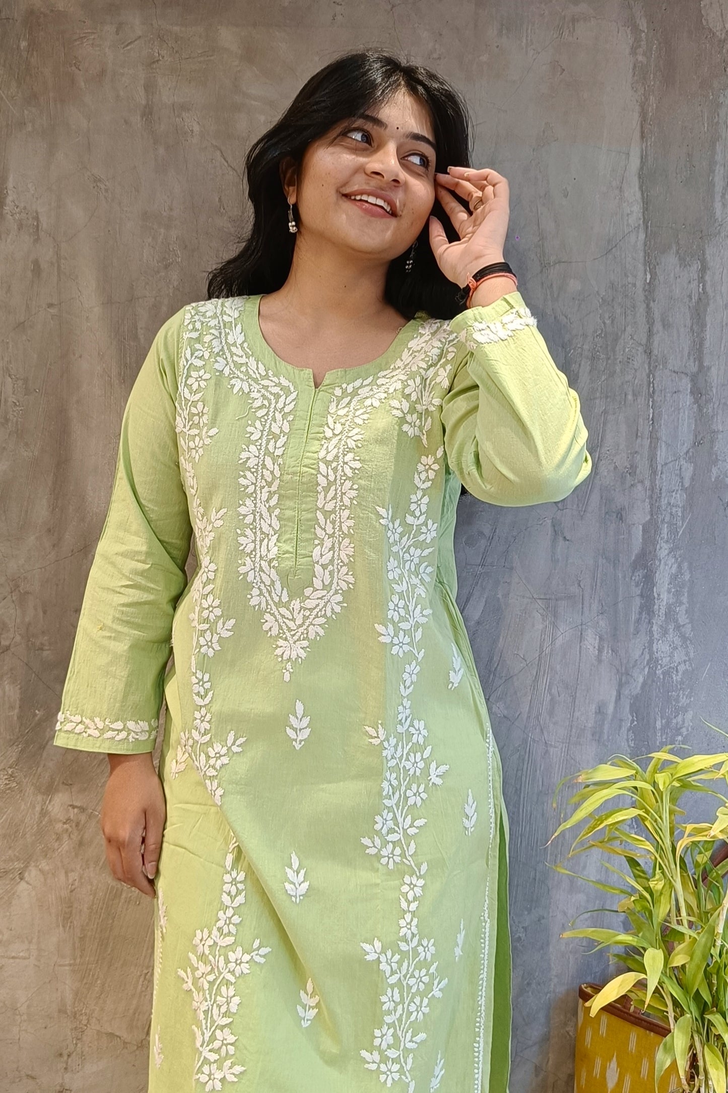 Light Green Long Chikankari Kurti