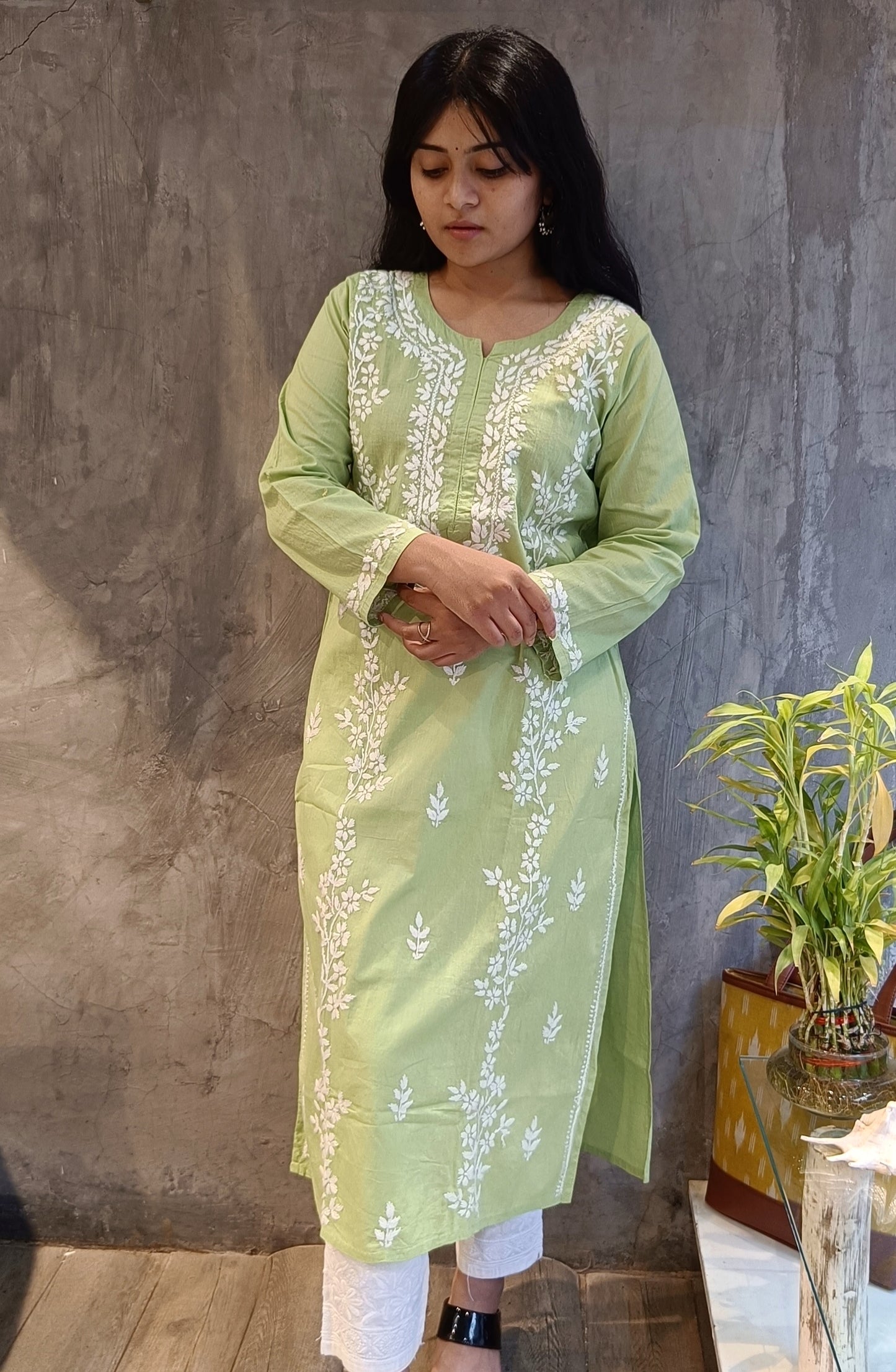 Light Green Long Chikankari Kurti