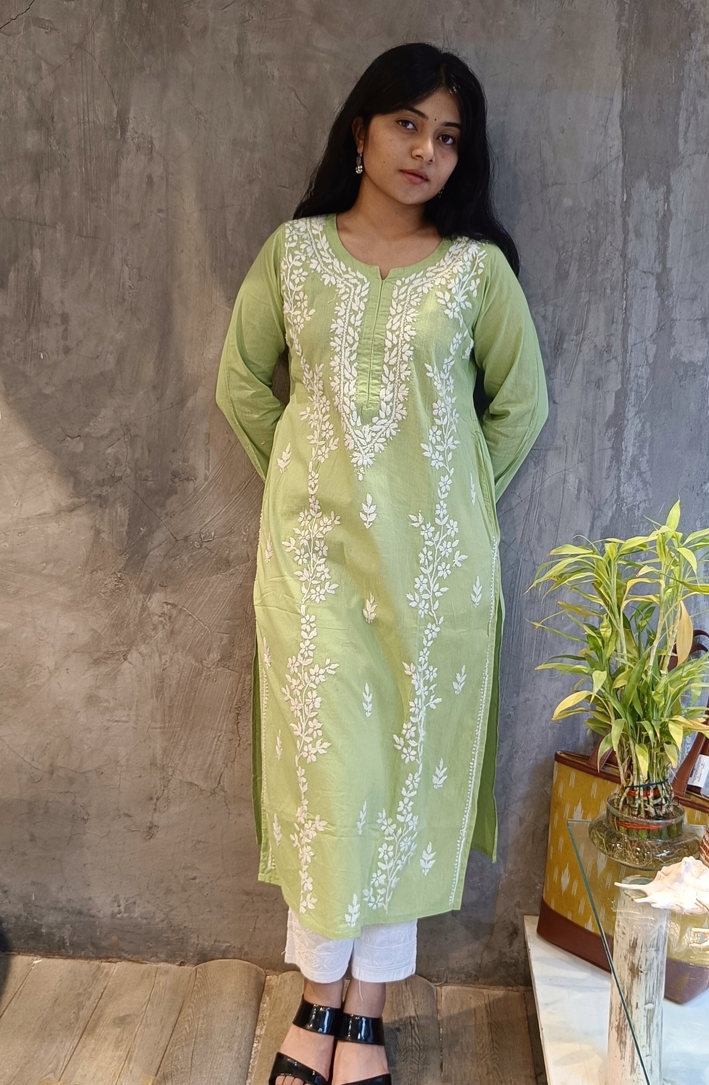 Light Green Long Chikankari Kurti