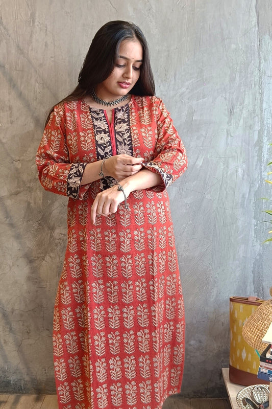 Rust Bagru Block Print Kurti