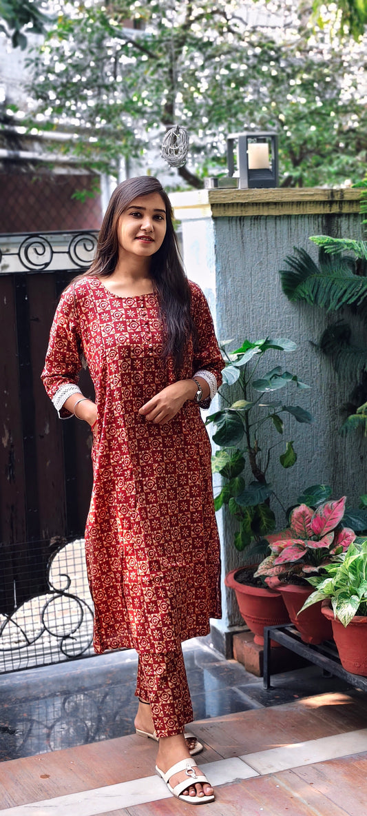 Red Cotton Co-ord set