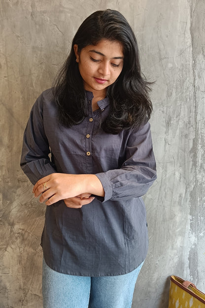 Grey Blue Cotton Short Top
