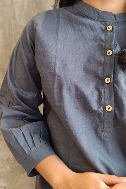 Grey Blue Cotton Short Top