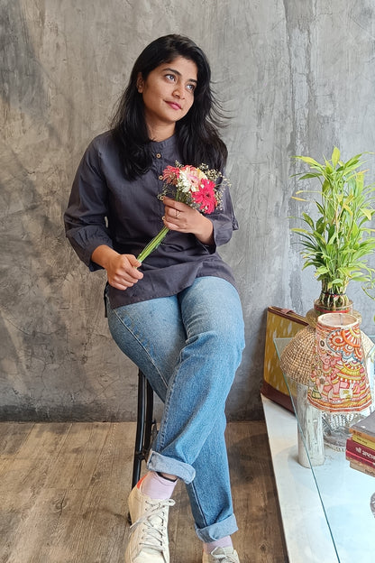 Grey Blue Cotton Short Top